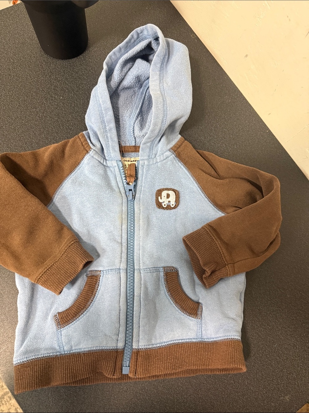 Old Navy Light Blue and Brown Hooded Zip Sweatshirt 2010